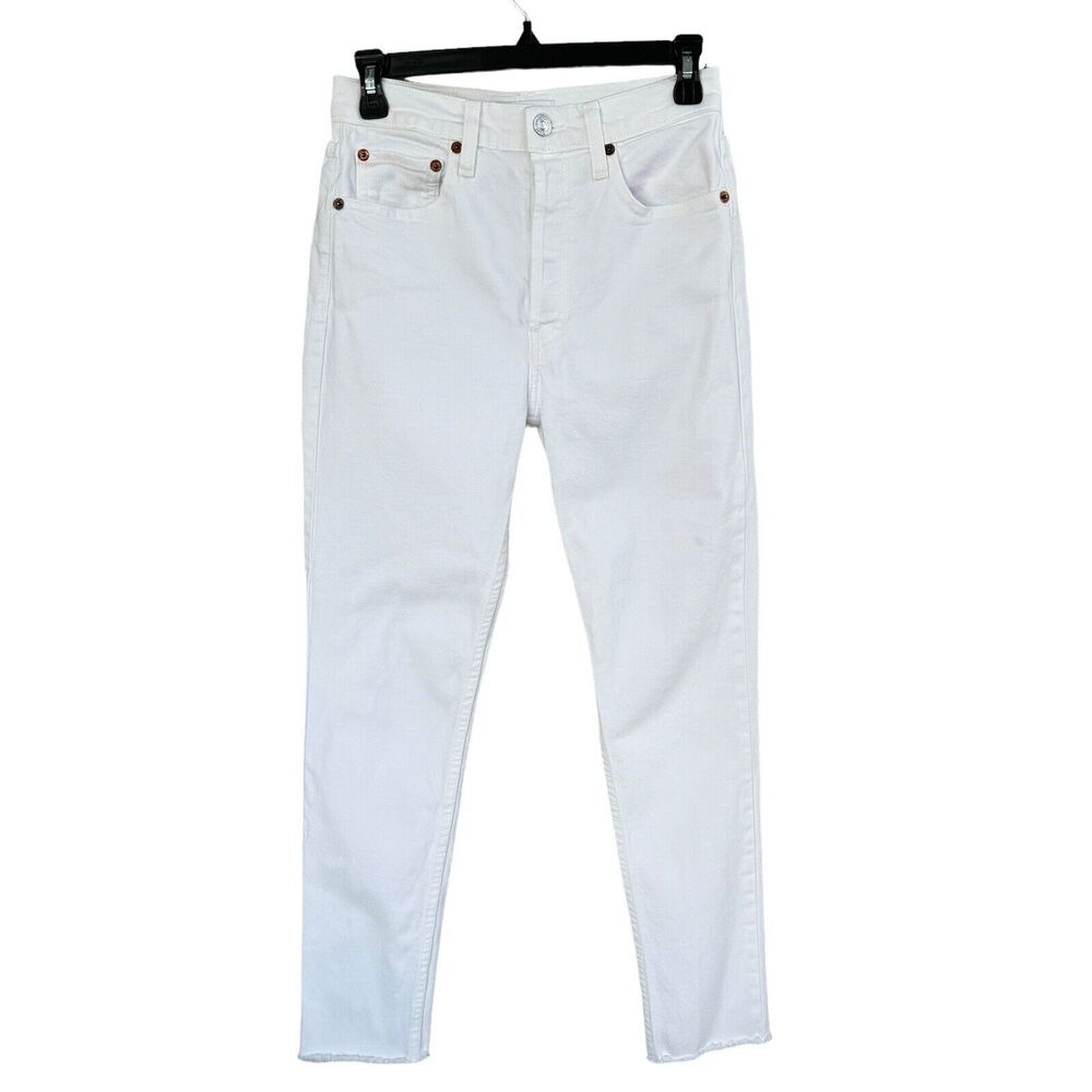 RE/DONE Originals SZ 27 High-Rise Ankle Crop Jeans Button-Fly Frayed Hems White